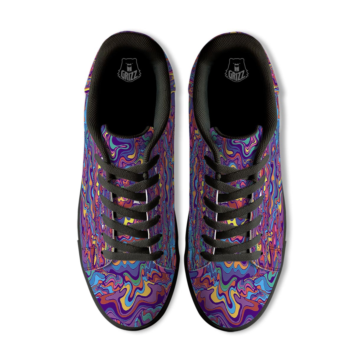 Rave Trippy Print Black Low Top Sneakers-grizzshop