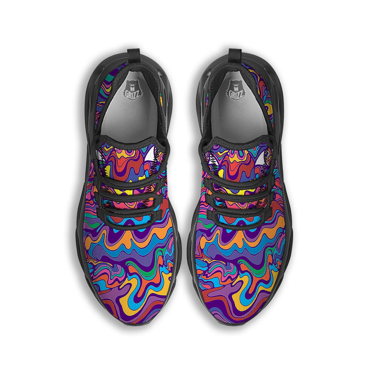 Rave Trippy Print Black Running Shoes-grizzshop