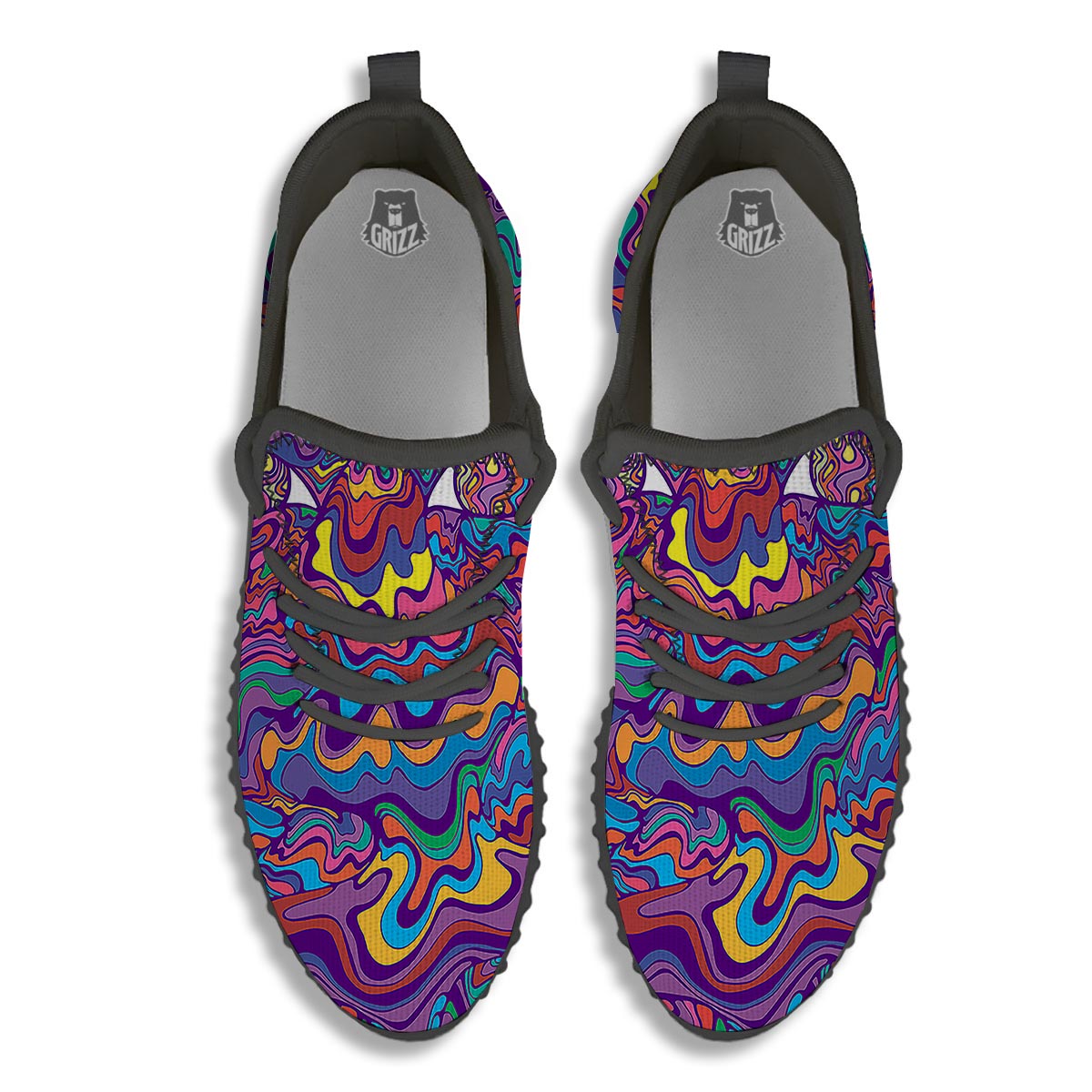 Rave Trippy Print Black Walking Shoes-grizzshop