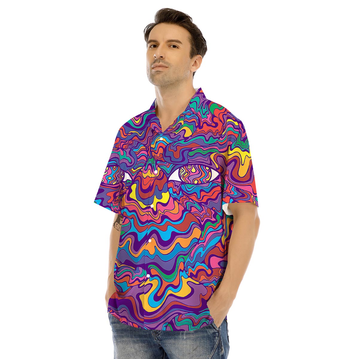 Rave Trippy Print Men's Hawaiian Shirt-grizzshop