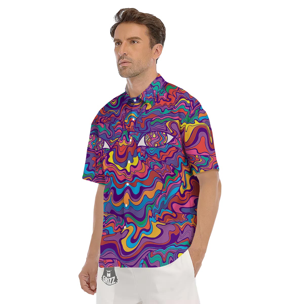 Rave Trippy Print Men's Short Sleeve Shirts-grizzshop