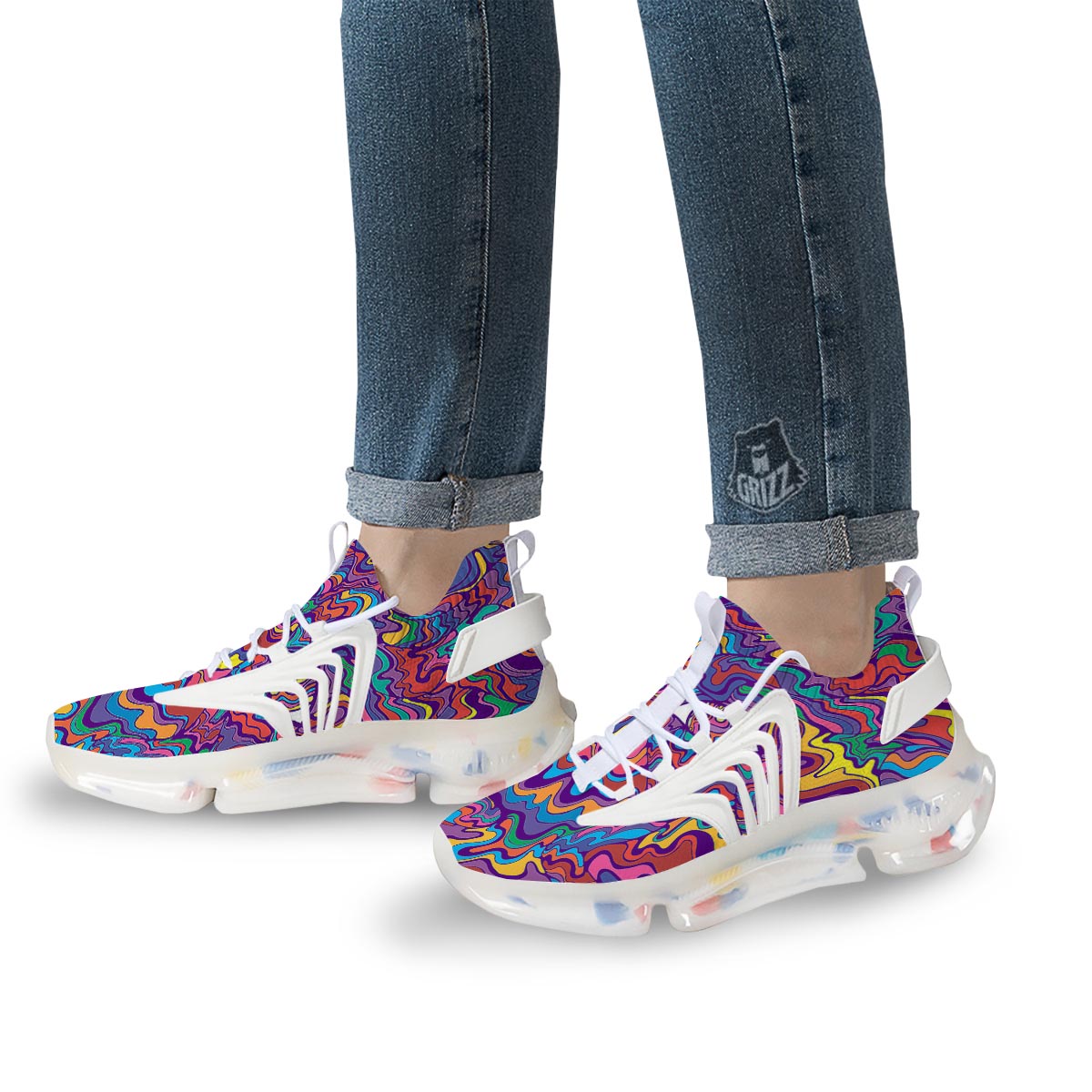 Rave Trippy Print White Gym Shoes-grizzshop