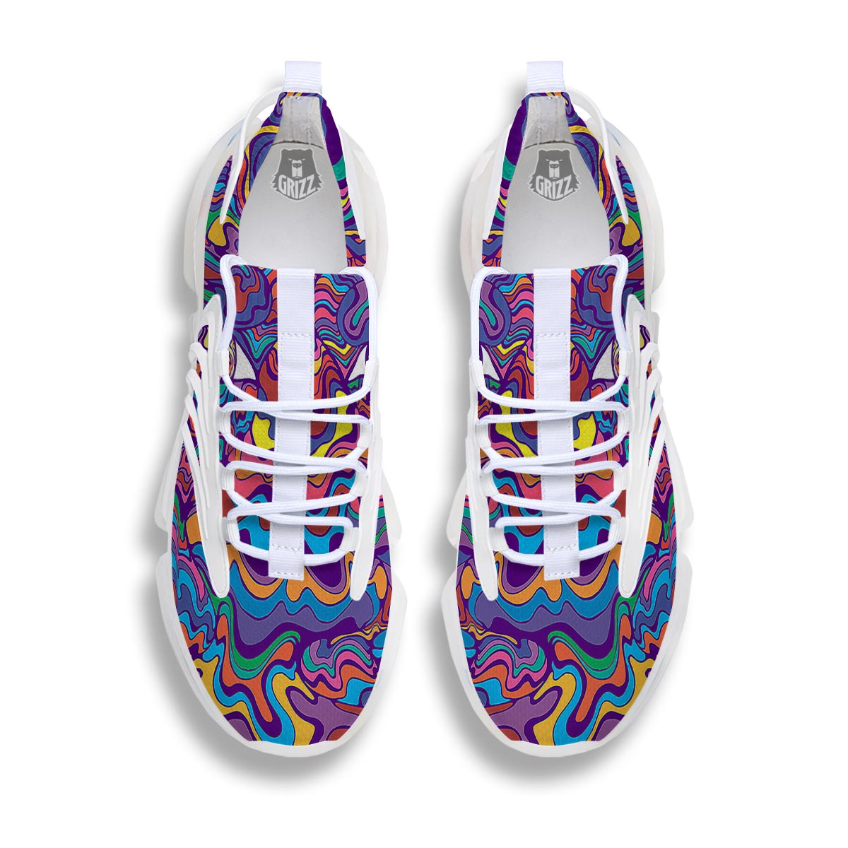 Rave Trippy Print White Gym Shoes-grizzshop
