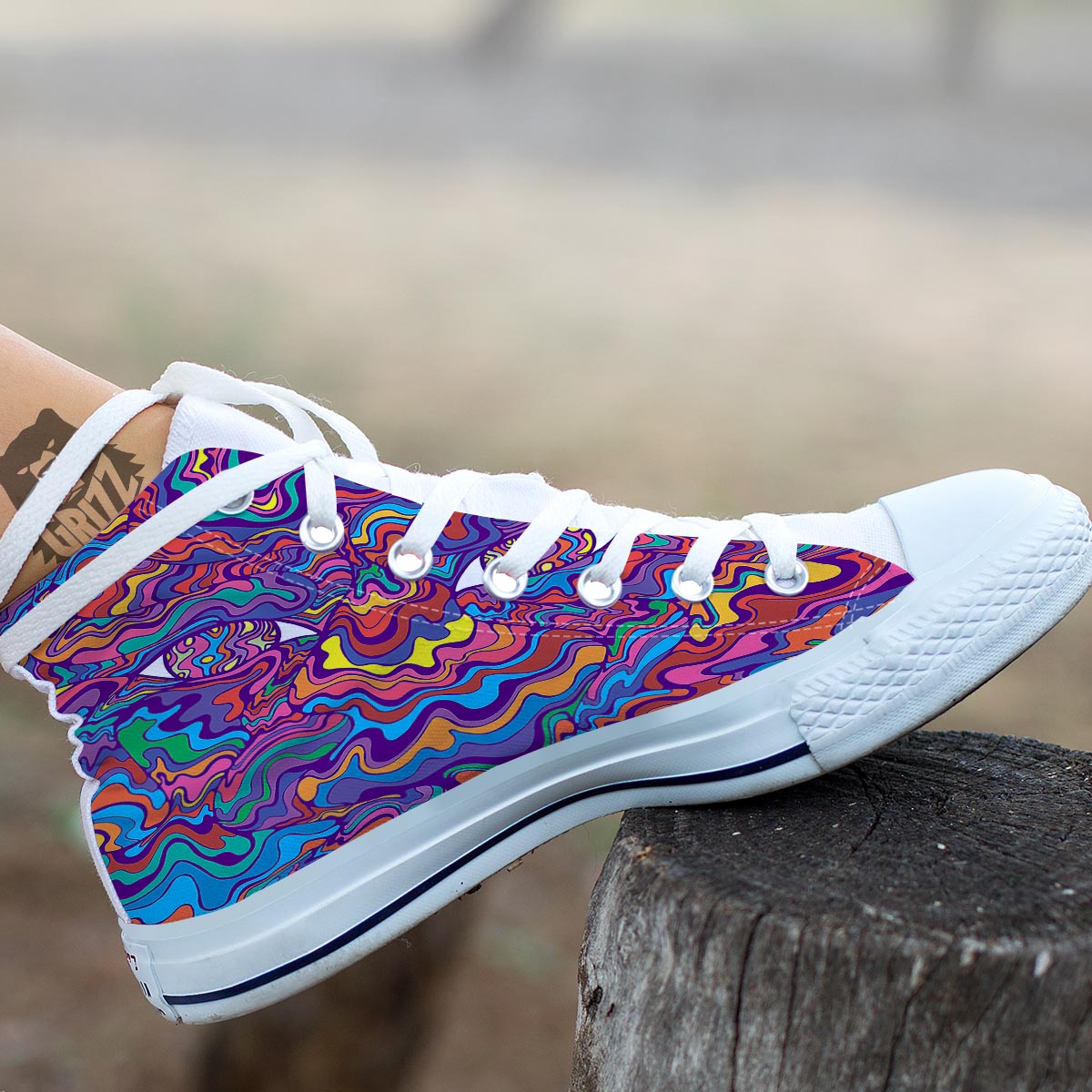 Rave Trippy Print White High Top Shoes-grizzshop