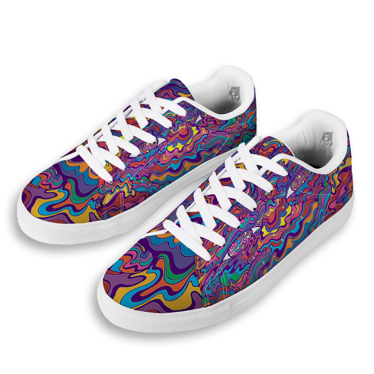 Rave Trippy Print White Low Top Sneakers-grizzshop