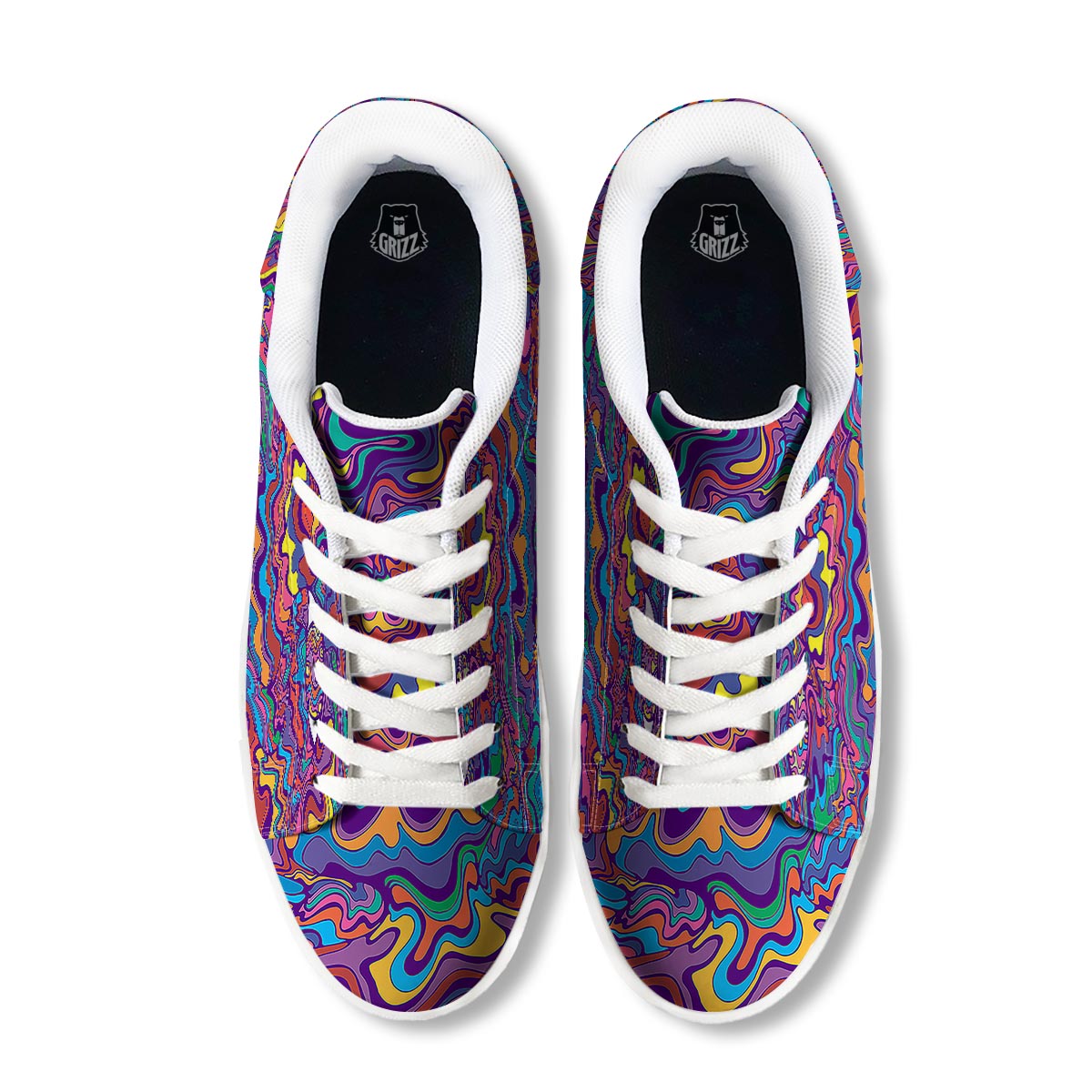 Rave Trippy Print White Low Top Sneakers-grizzshop