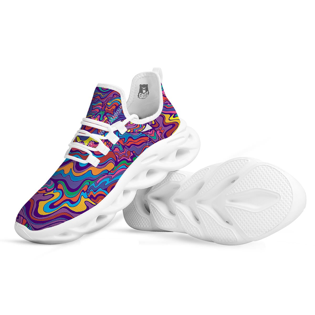 Rave Trippy Print White Running Shoes-grizzshop