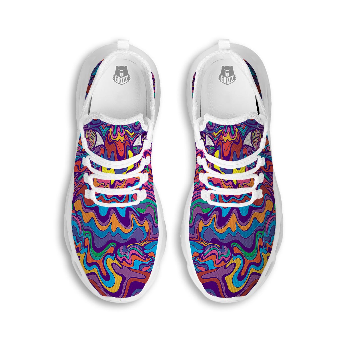 Rave Trippy Print White Running Shoes-grizzshop