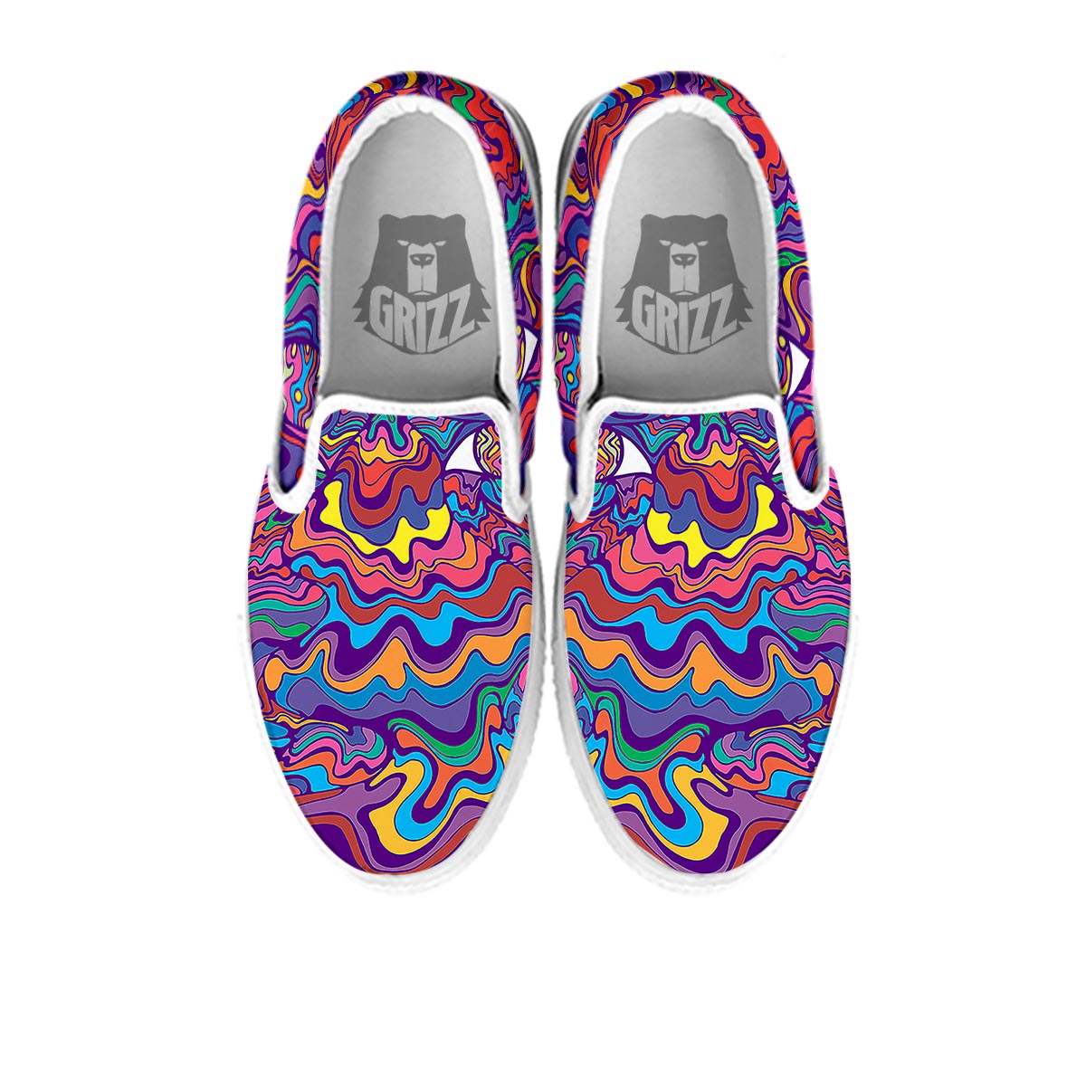Rave Trippy Print White Slip On Shoes-grizzshop