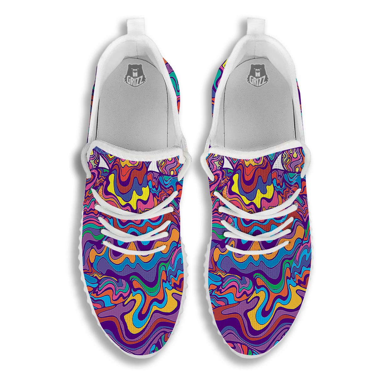 Rave Trippy Print White Walking Shoes-grizzshop