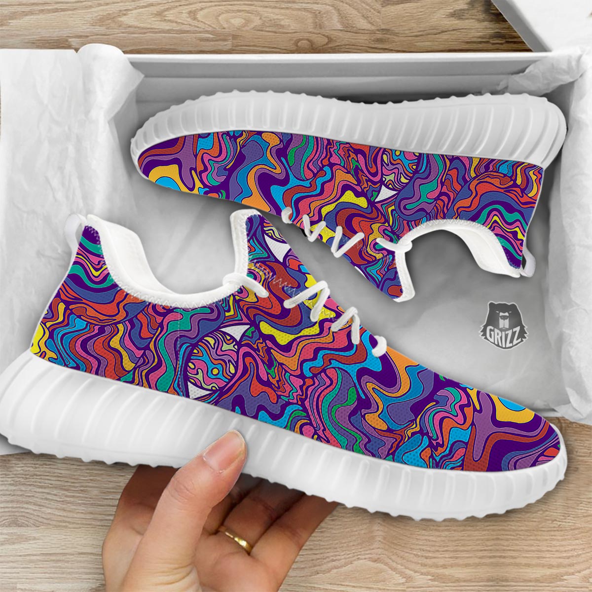 Rave Trippy Print White Walking Shoes-grizzshop