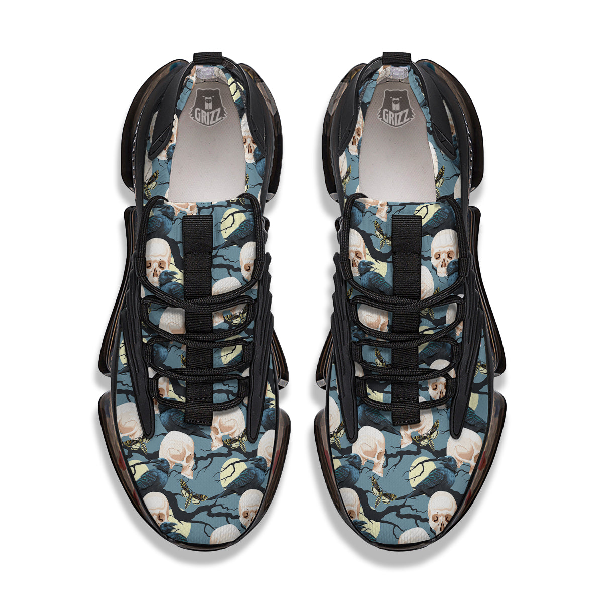Raven Skull Print Pattern Black Gym Shoes-grizzshop