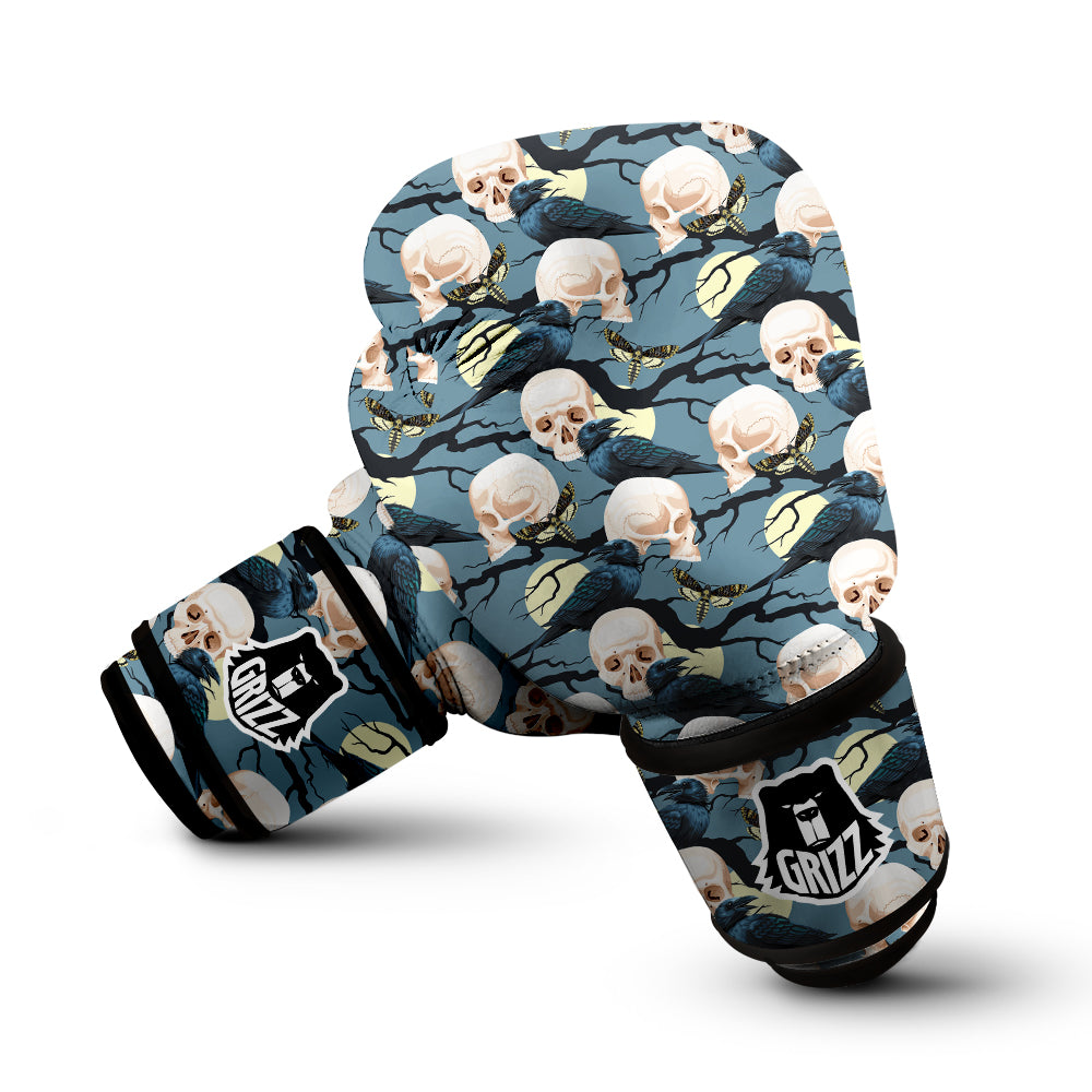 Raven Skull Print Pattern Boxing Gloves-grizzshop