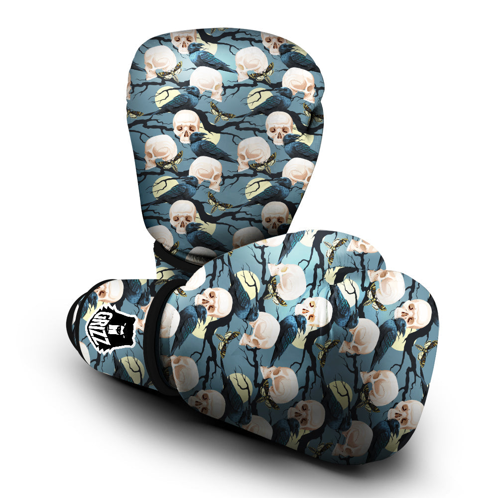 Raven Skull Print Pattern Boxing Gloves-grizzshop