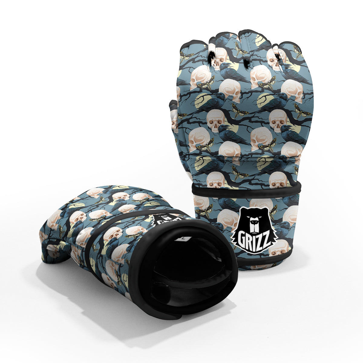 Raven Skull Print Pattern MMA Gloves-grizzshop