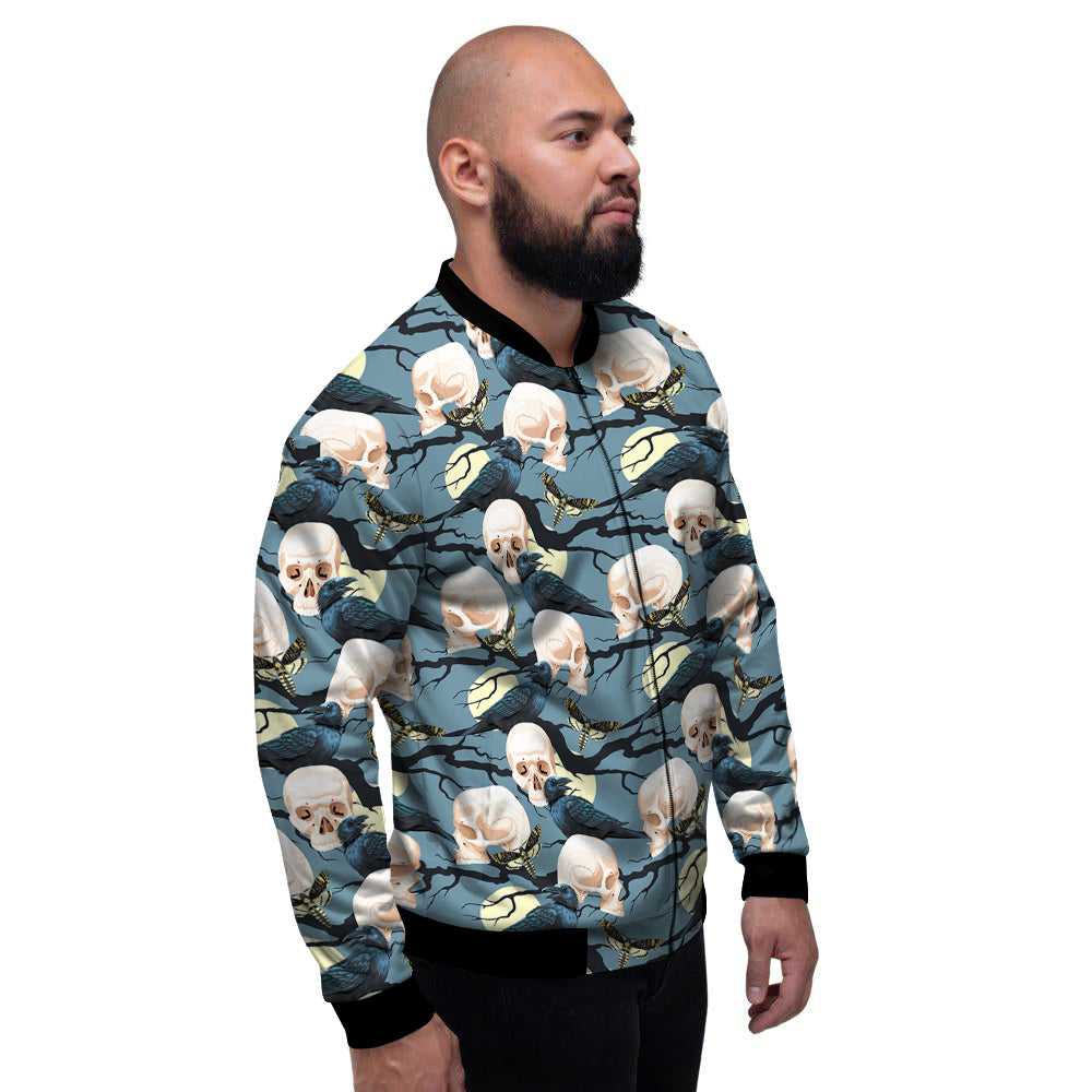 Raven Skull Print Pattern Men's Bomber Jacket-grizzshop