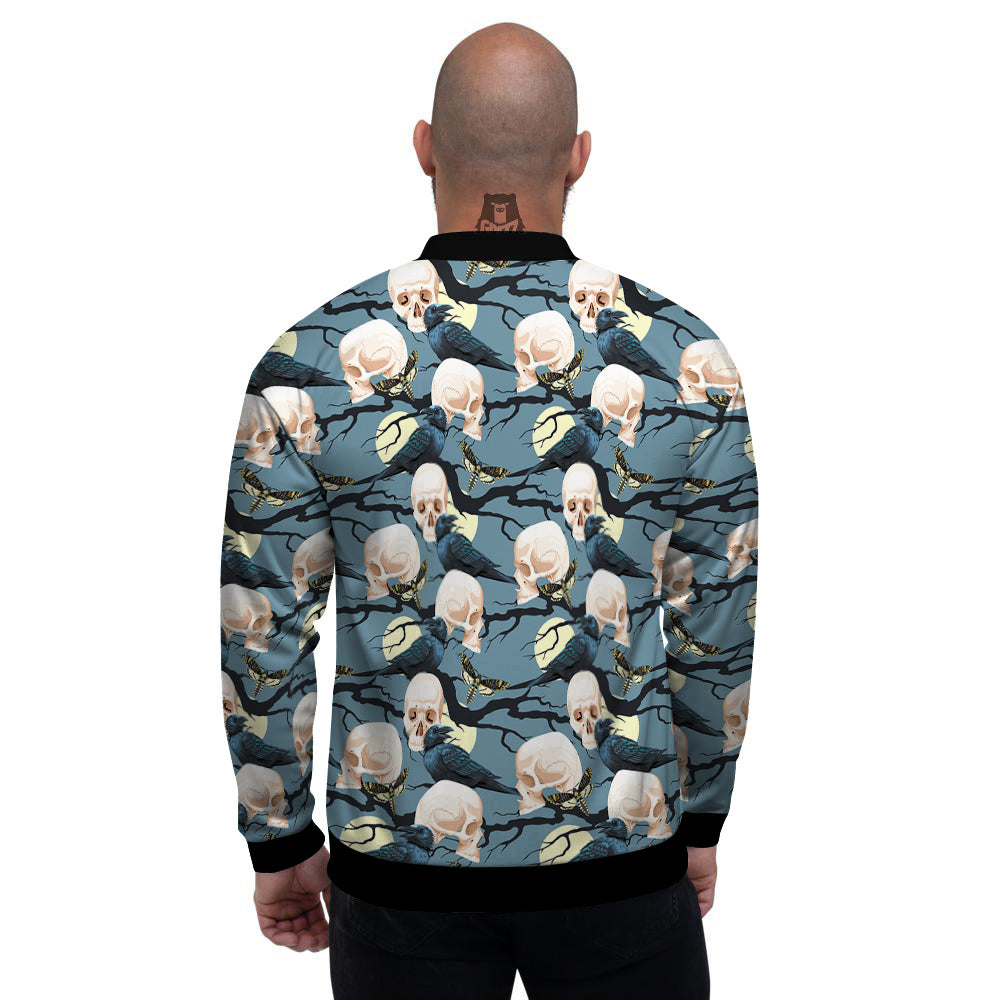 Raven Skull Print Pattern Men's Bomber Jacket-grizzshop