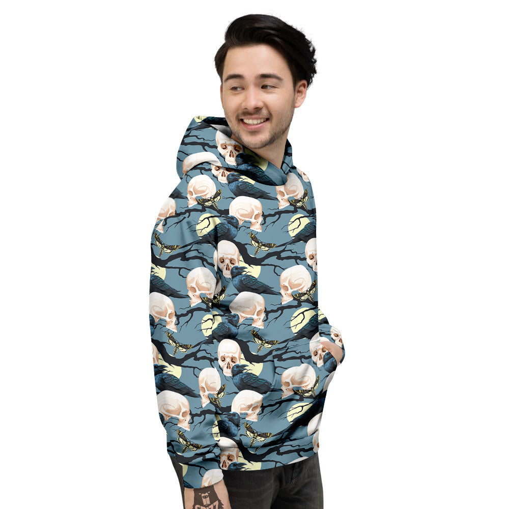 Raven Skull Print Pattern Men's Hoodie-grizzshop