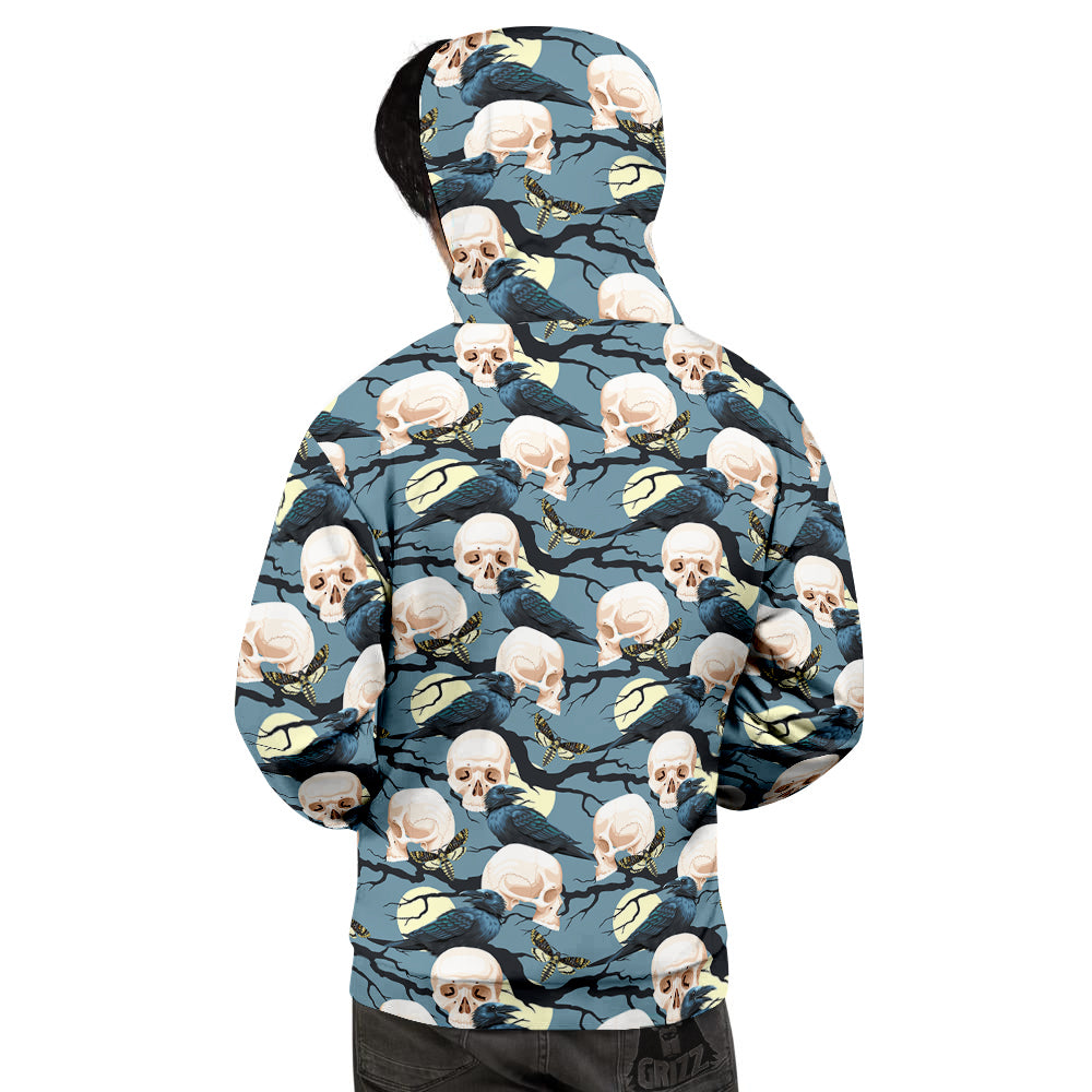 Raven Skull Print Pattern Men's Hoodie-grizzshop