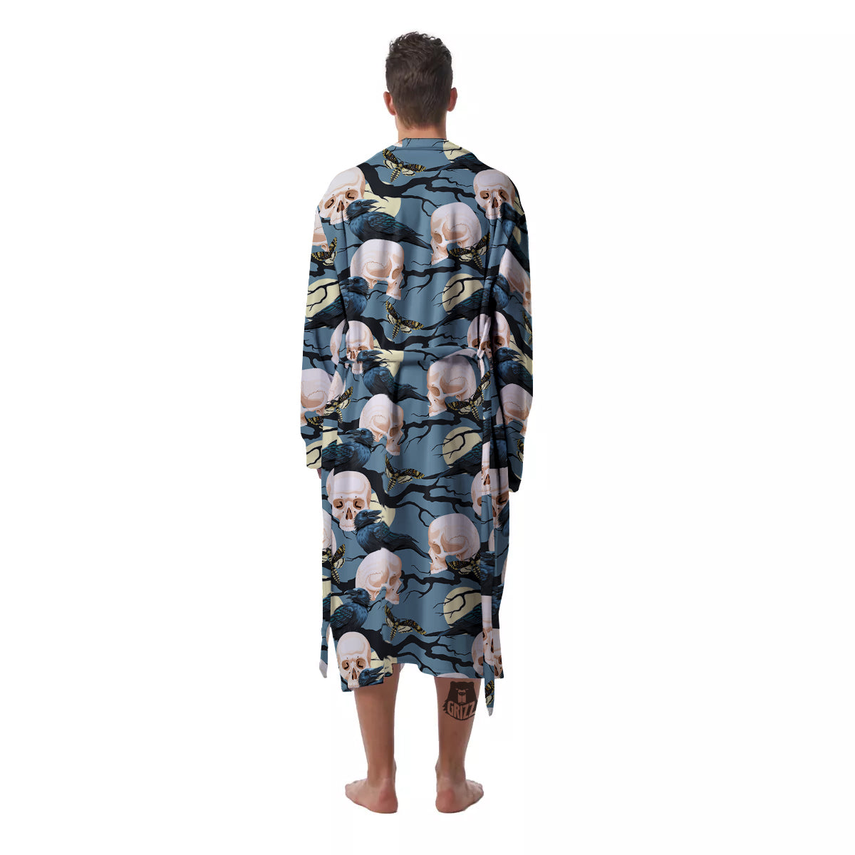 Raven Skull Print Pattern Men's Robe-grizzshop