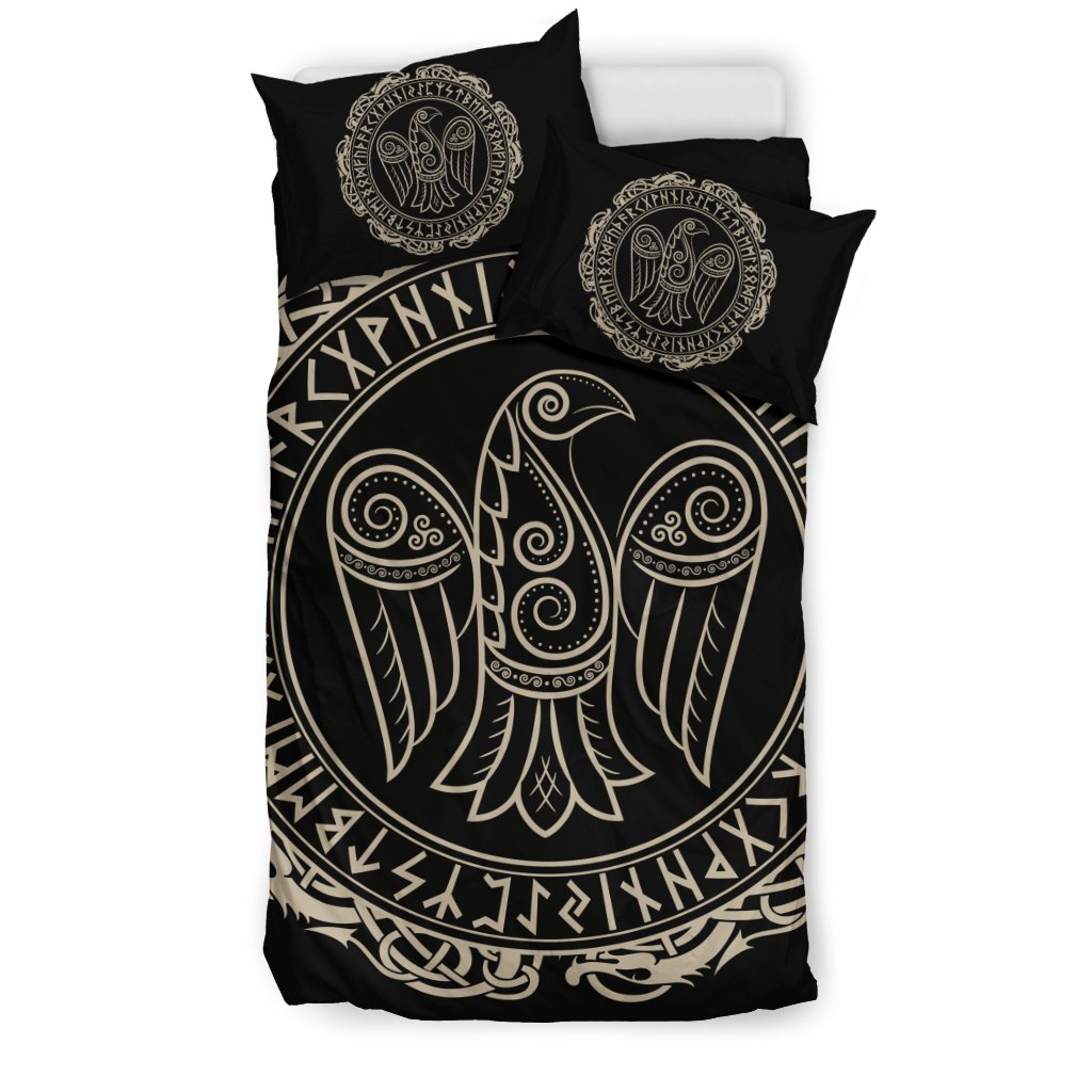 Raven Viking Odin Sword Print Duvet Cover Bedding Set-grizzshop