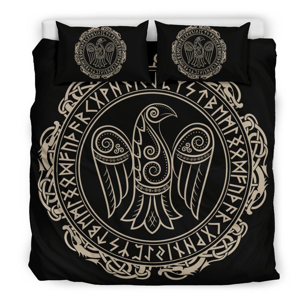 Raven Viking Odin Sword Print Duvet Cover Bedding Set-grizzshop