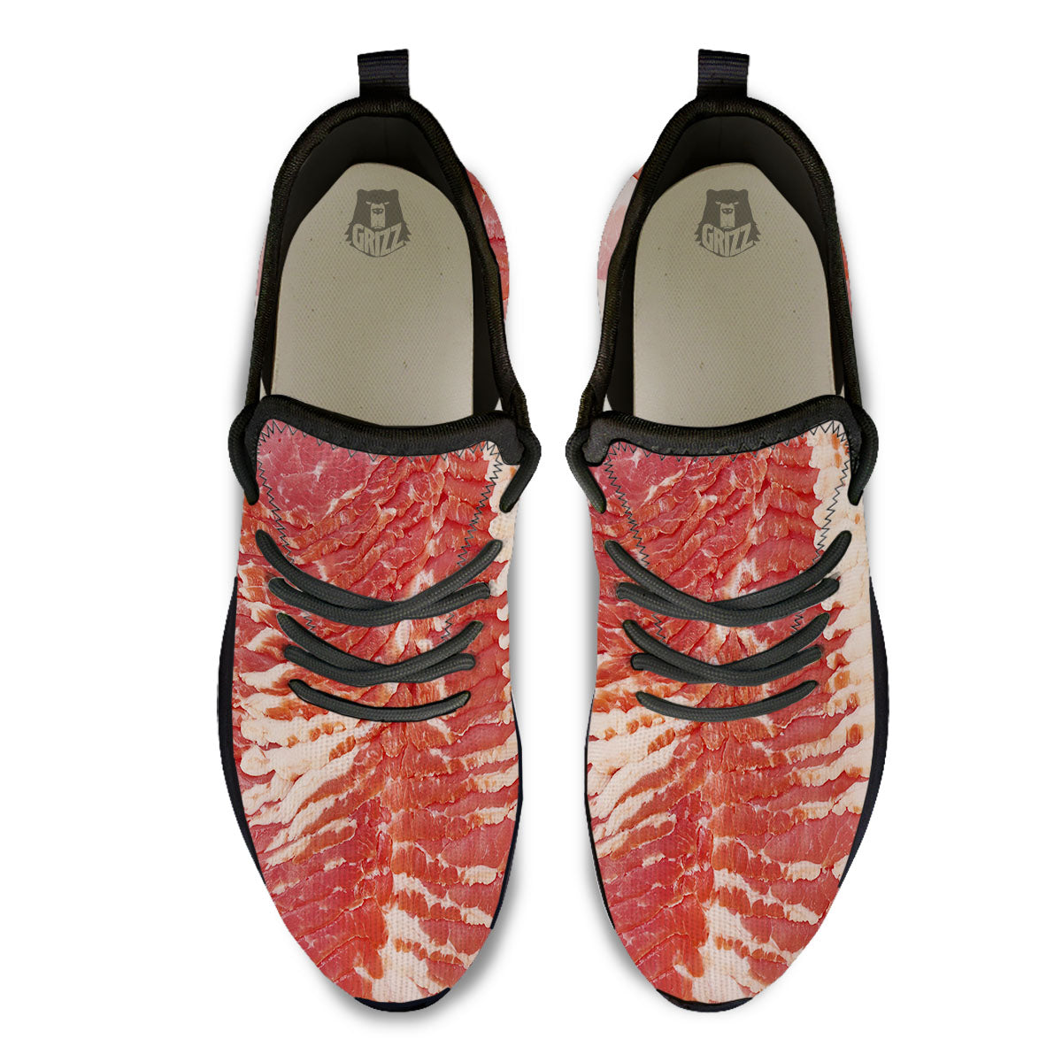 Raw Bacon Print Black Athletic Shoes-grizzshop