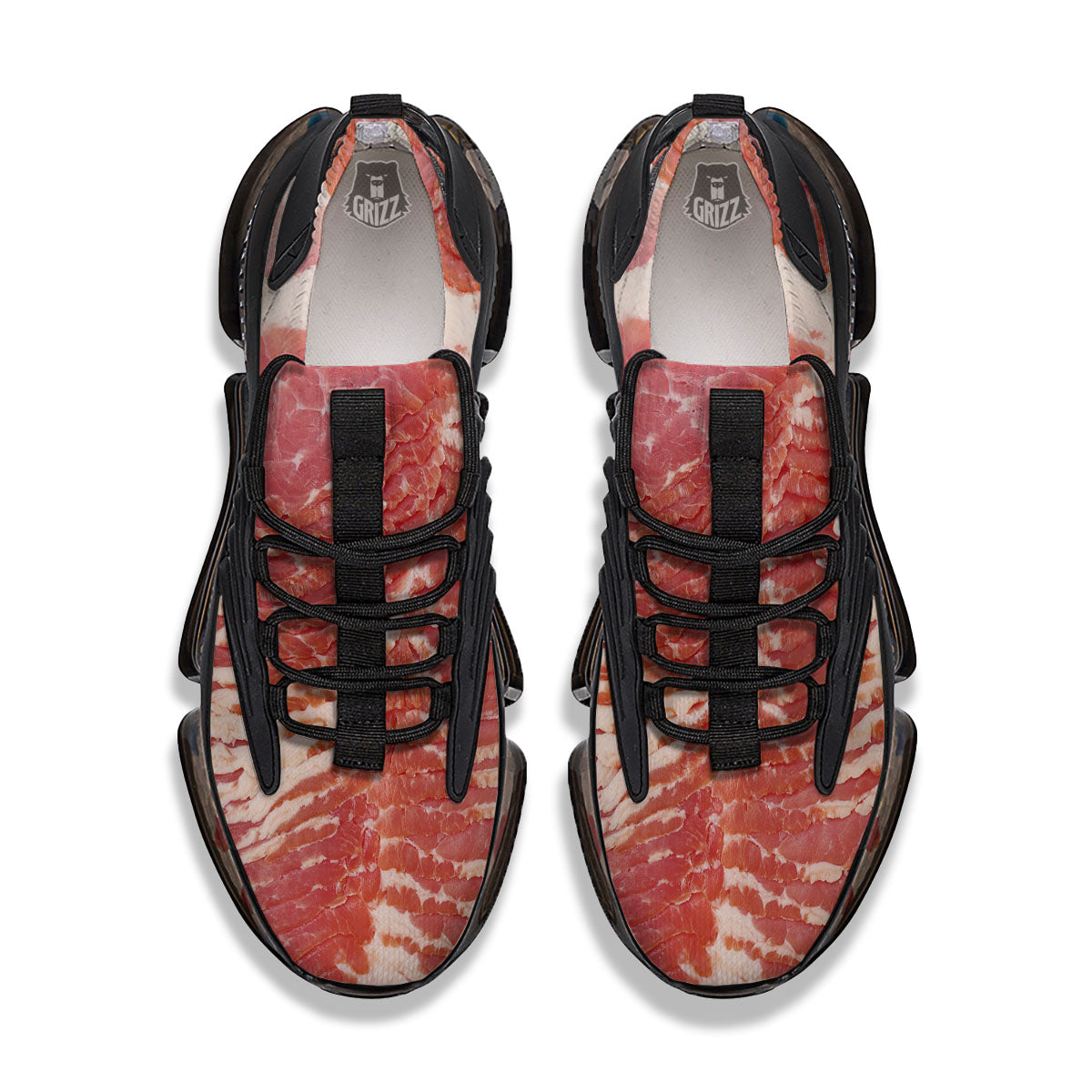 Raw Bacon Print Black Gym Shoes-grizzshop