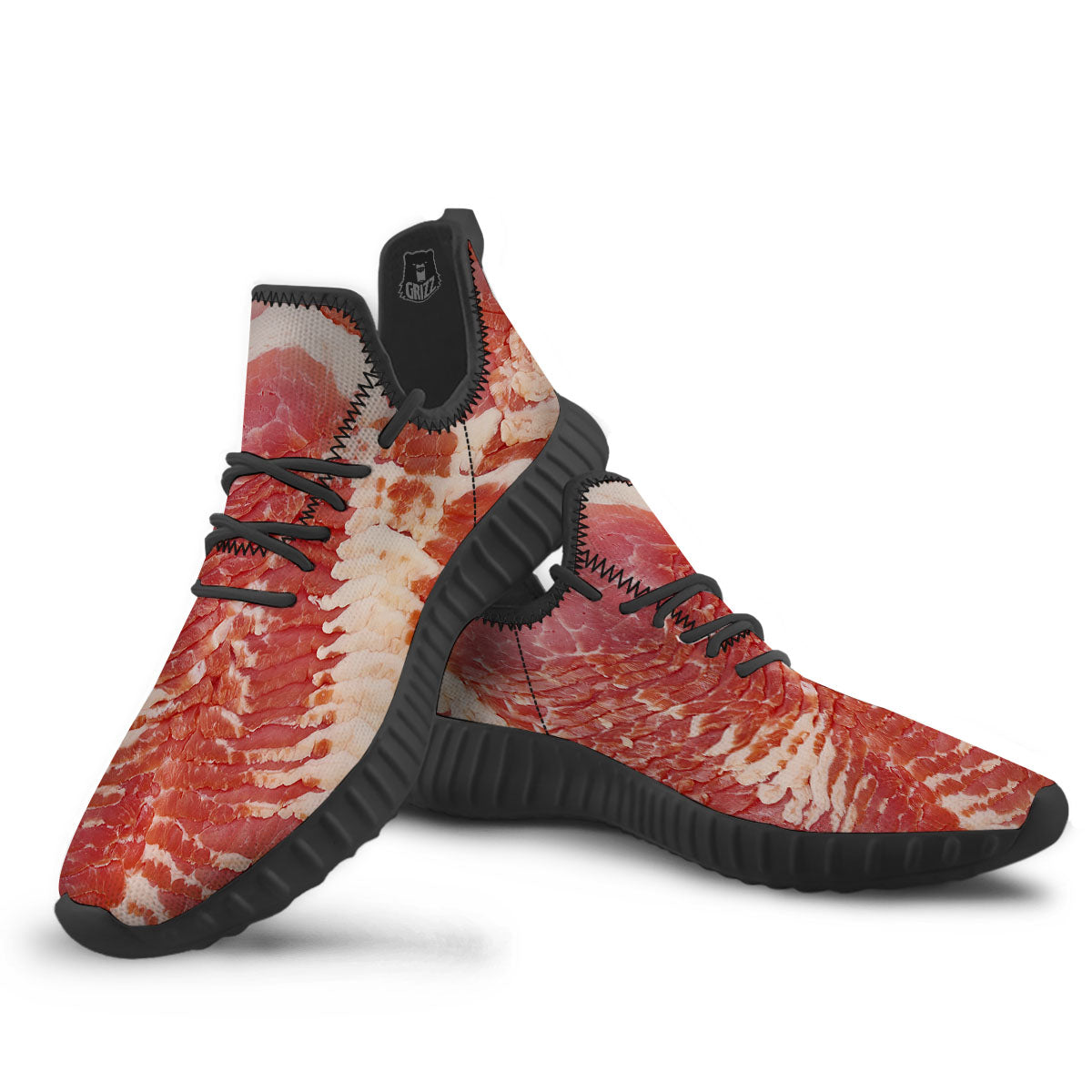 Raw Bacon Print Black Walking Shoes-grizzshop