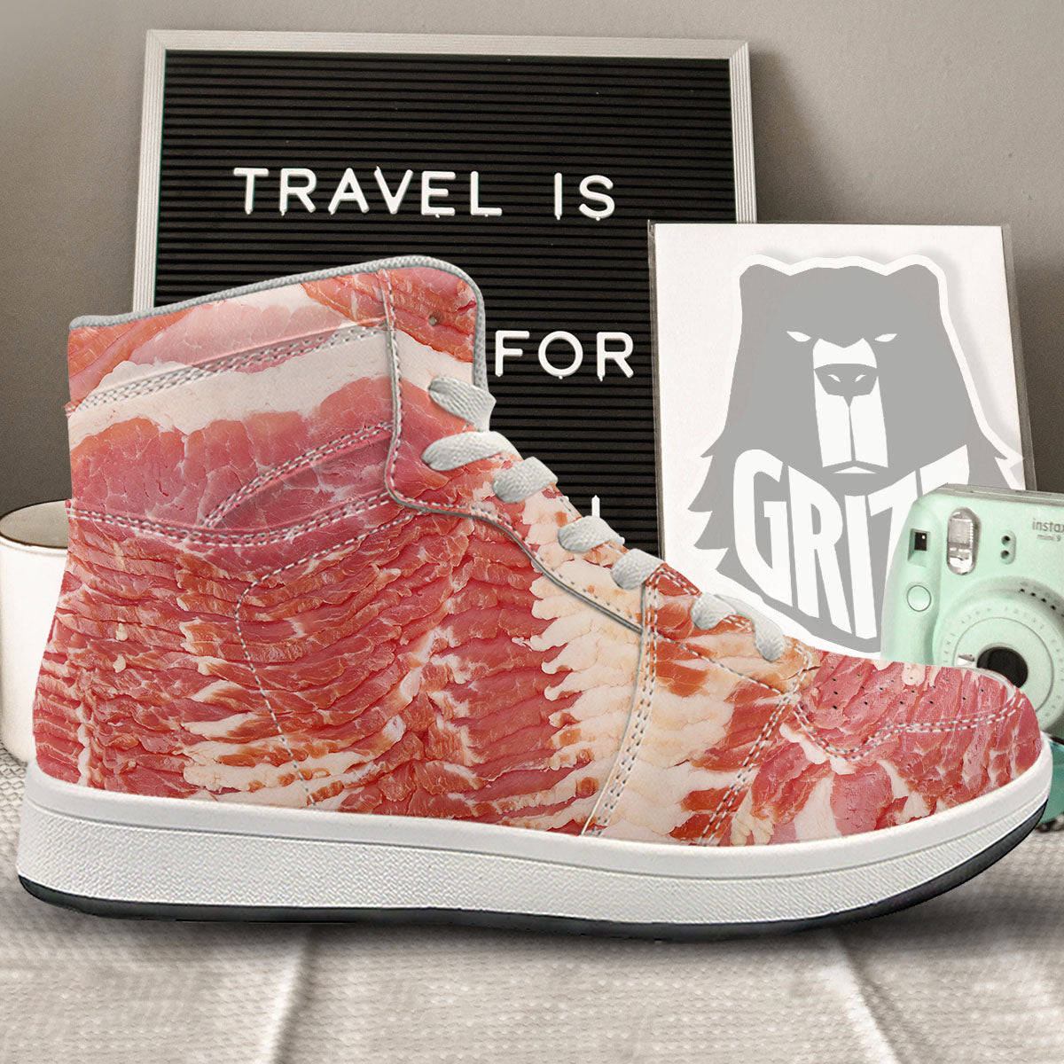 Raw Bacon Print High Top Sneakers-grizzshop