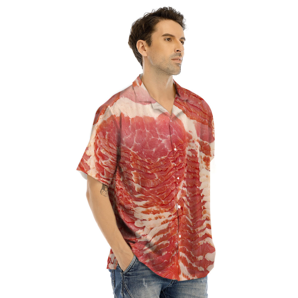 Raw Bacon Print Men's Hawaiian Shirt-grizzshop
