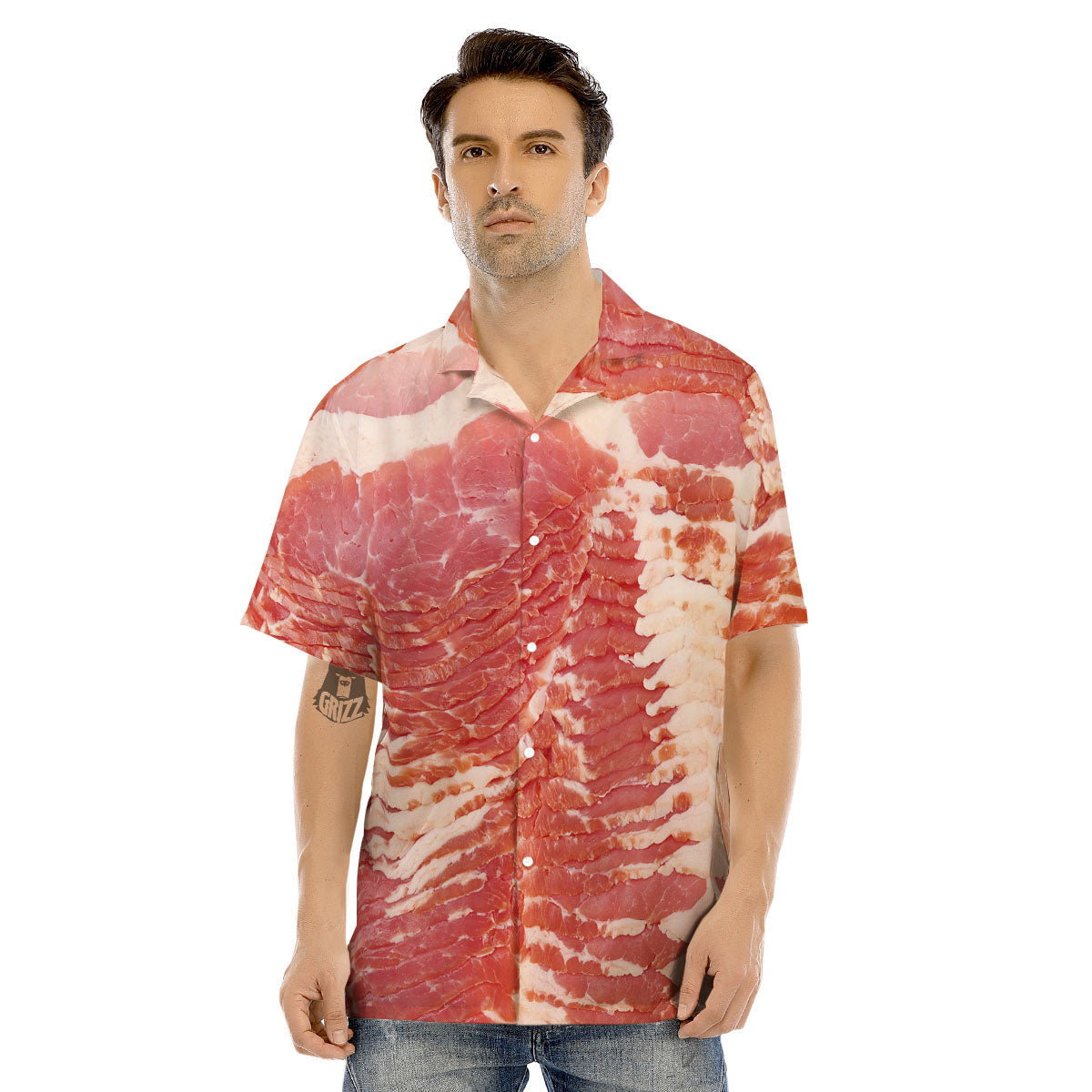 Raw Bacon Print Men's Hawaiian Shirt-grizzshop