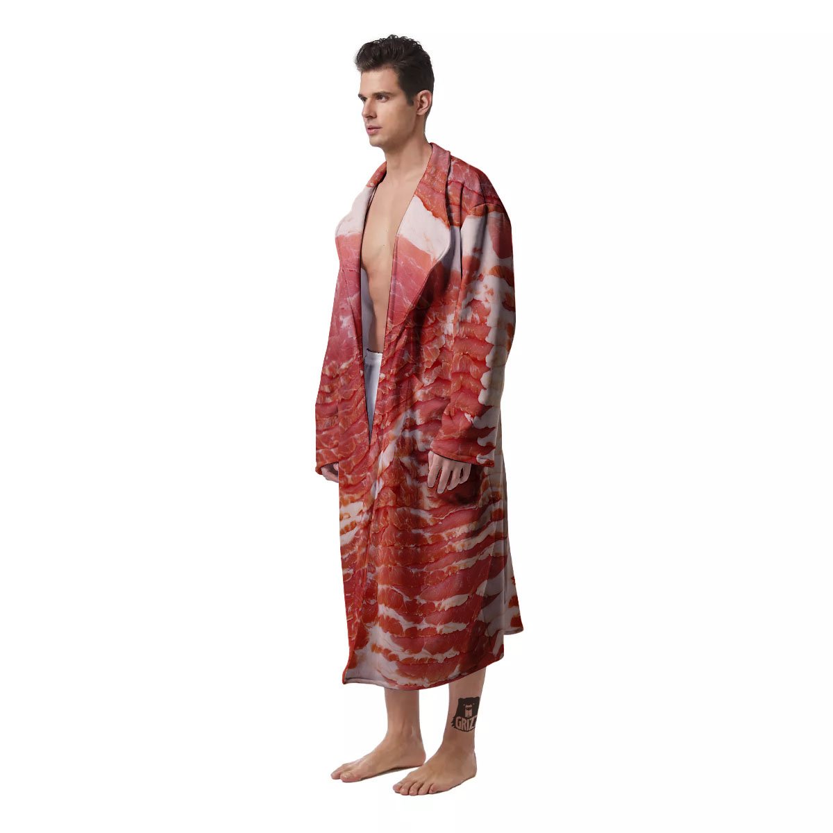 Raw Bacon Print Men's Robe-grizzshop