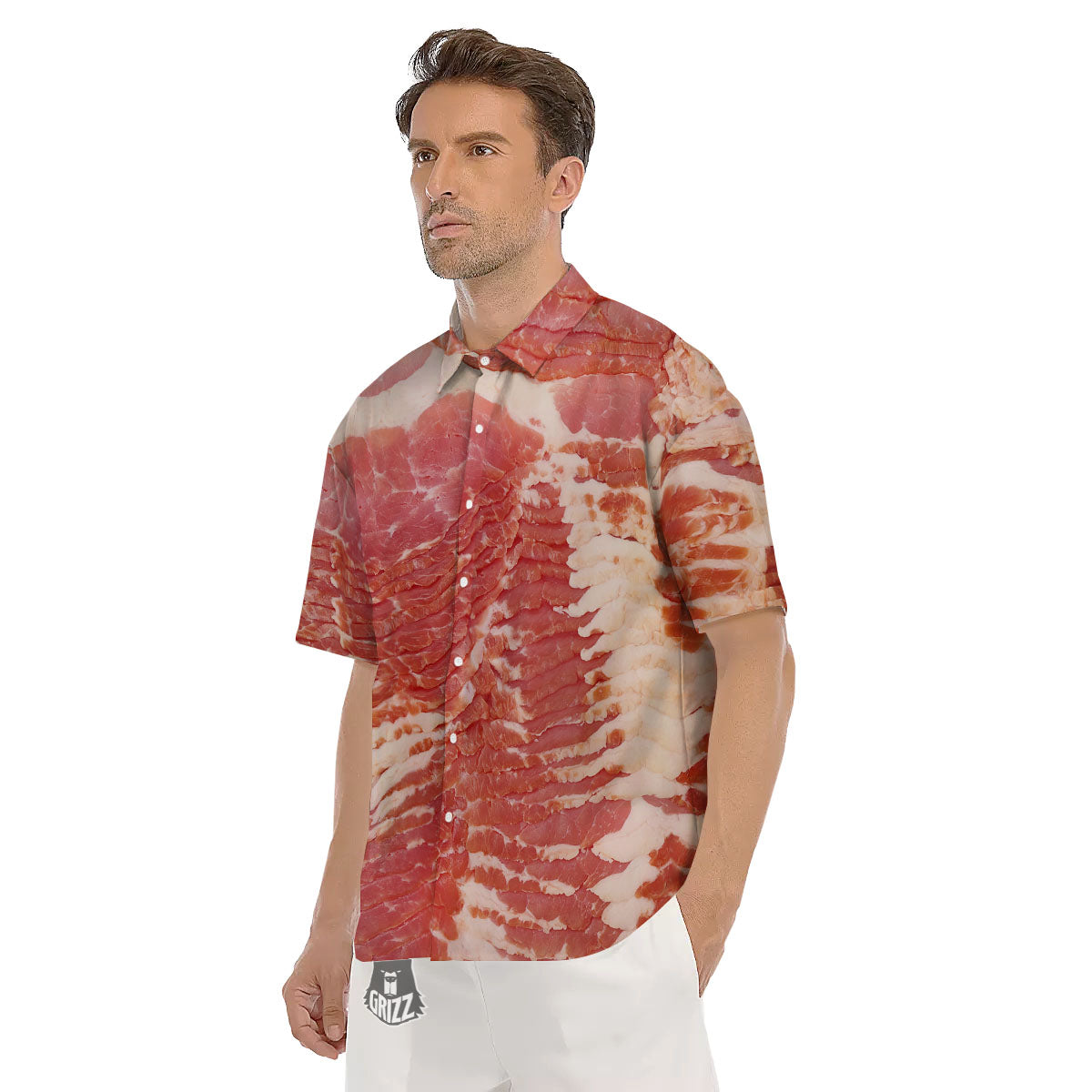 Raw Bacon Print Men's Short Sleeve Shirts-grizzshop