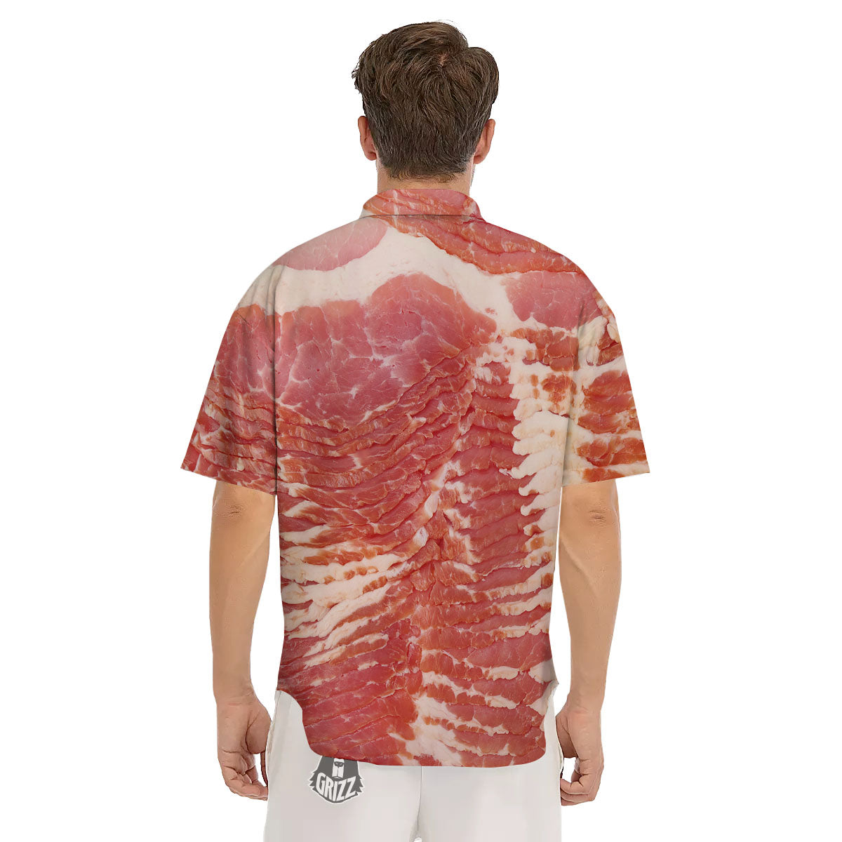 Raw Bacon Print Men's Short Sleeve Shirts-grizzshop