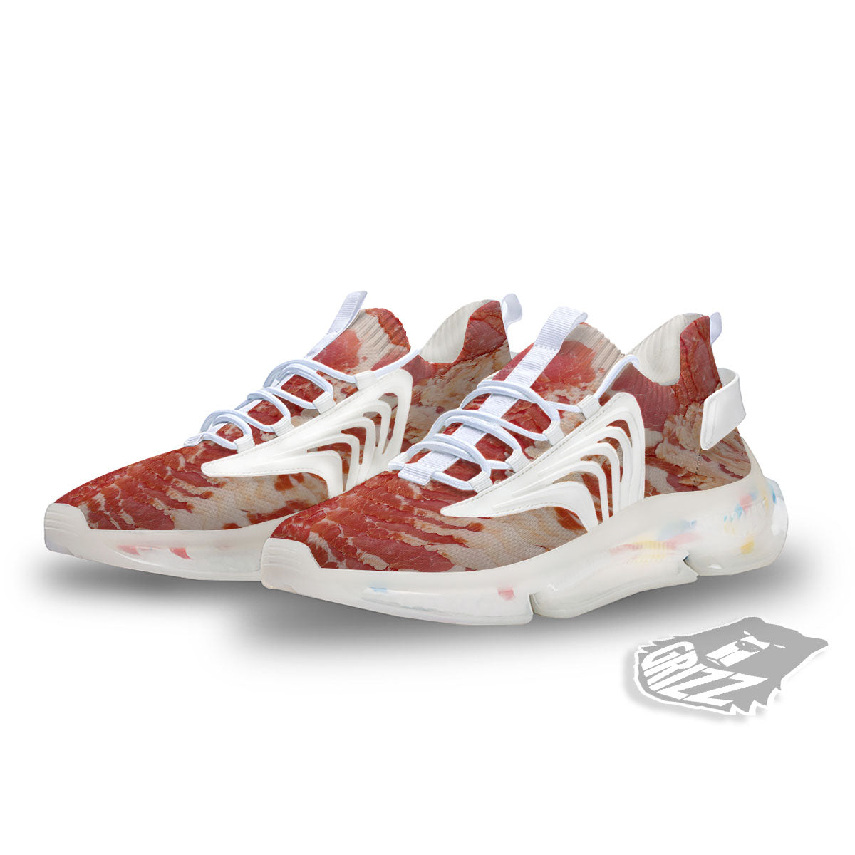 Raw Bacon Print White Gym Shoes-grizzshop