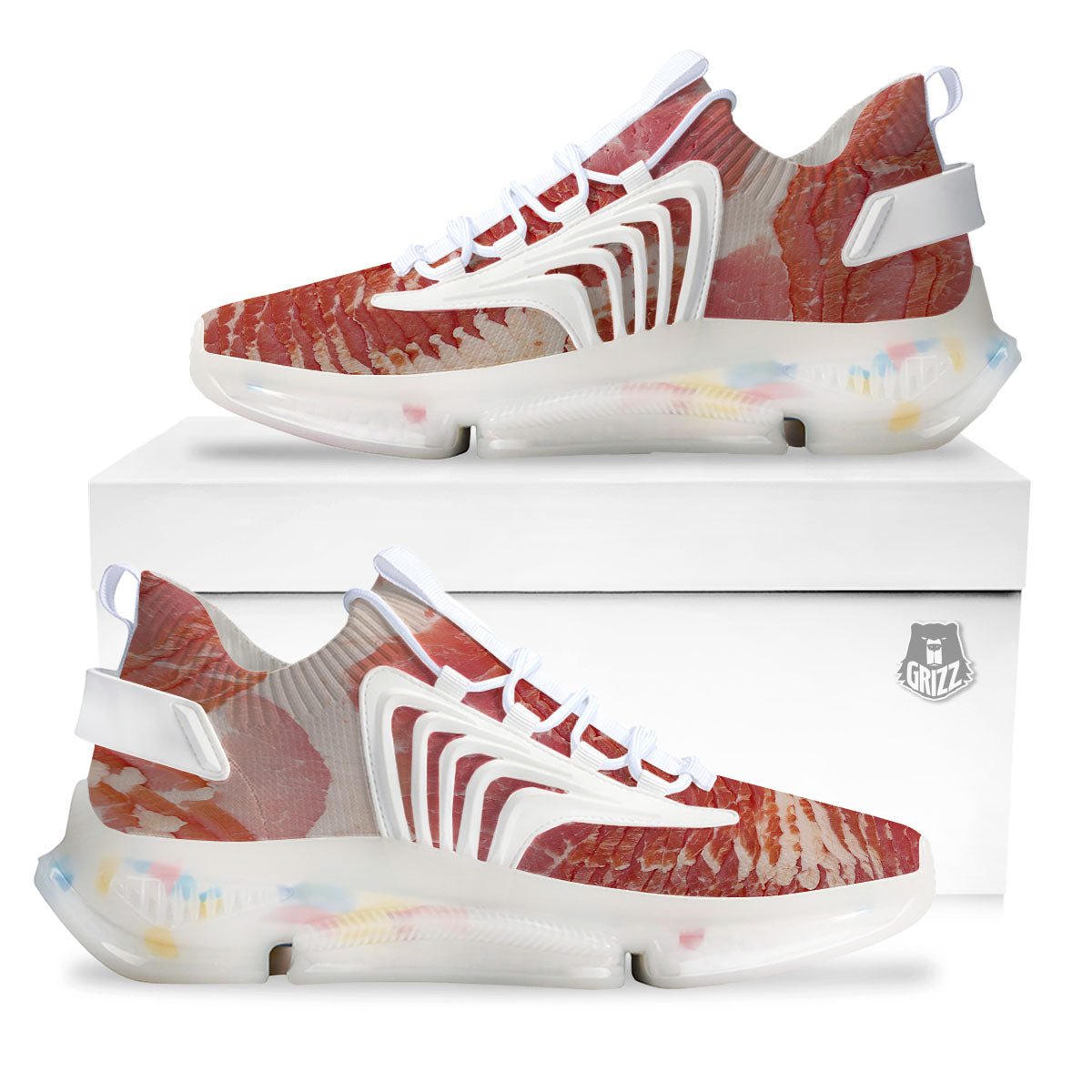 Raw Bacon Print White Gym Shoes-grizzshop