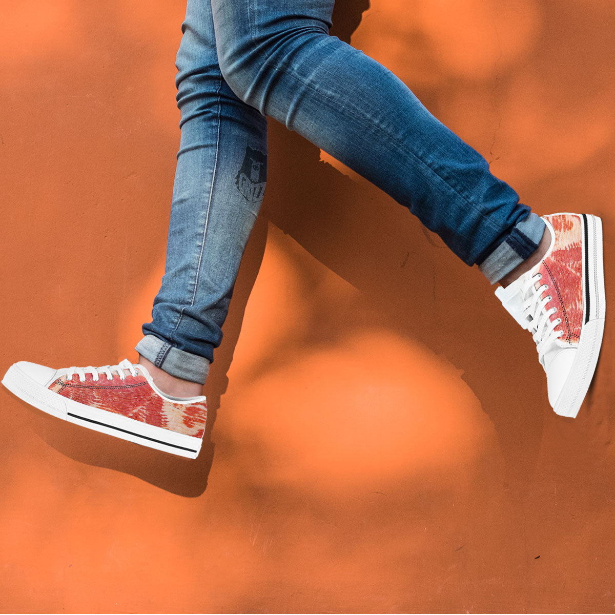 Raw Bacon Print White Low Top Shoes-grizzshop