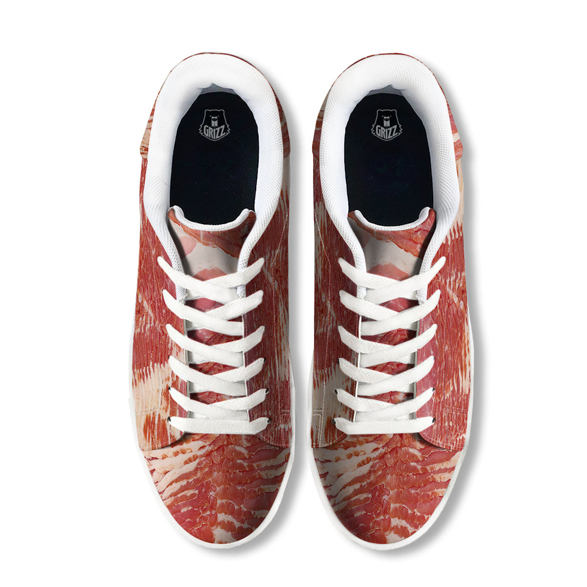 Raw Bacon Print White Low Top Sneakers-grizzshop