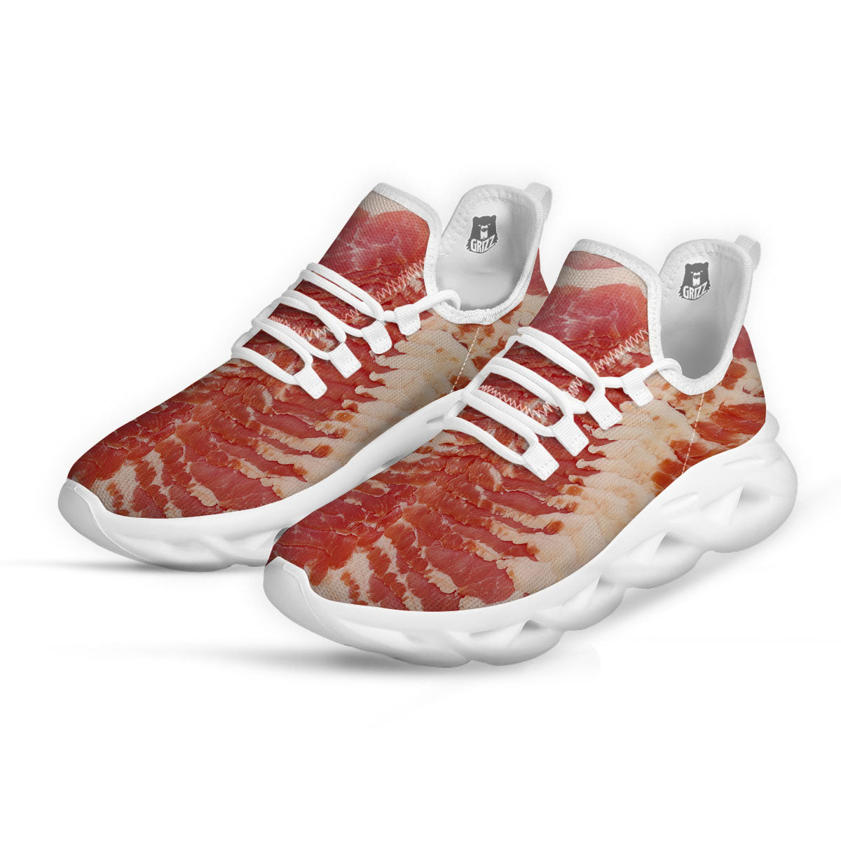 Raw Bacon Print White Running Shoes-grizzshop
