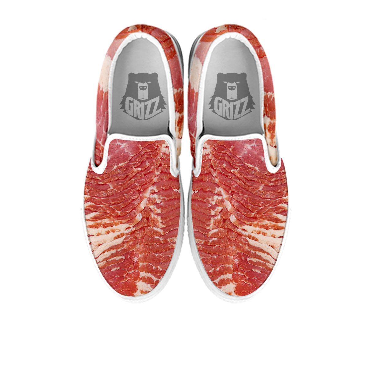 Raw Bacon Print White Slip On Shoes-grizzshop