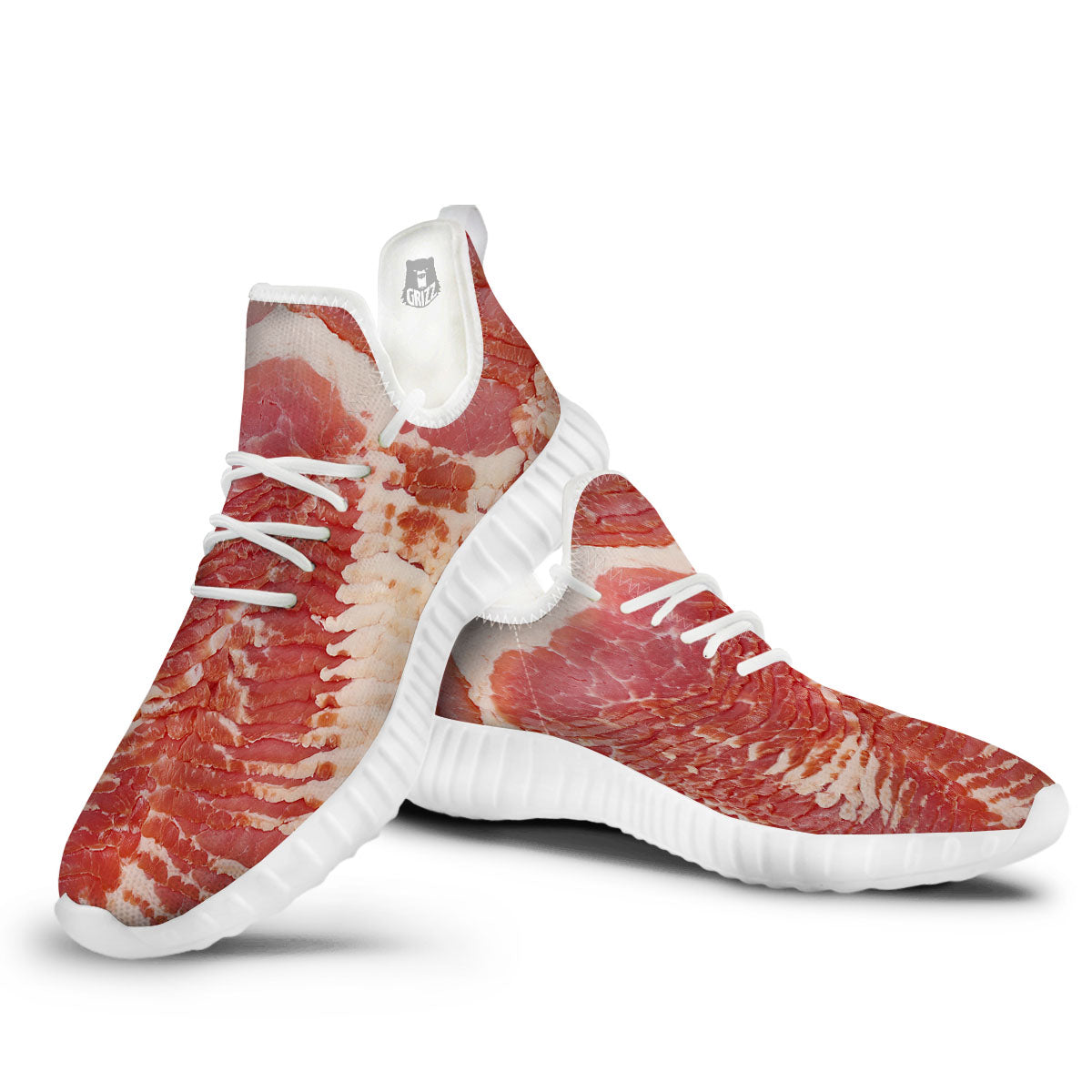 Raw Bacon Print White Walking Shoes-grizzshop