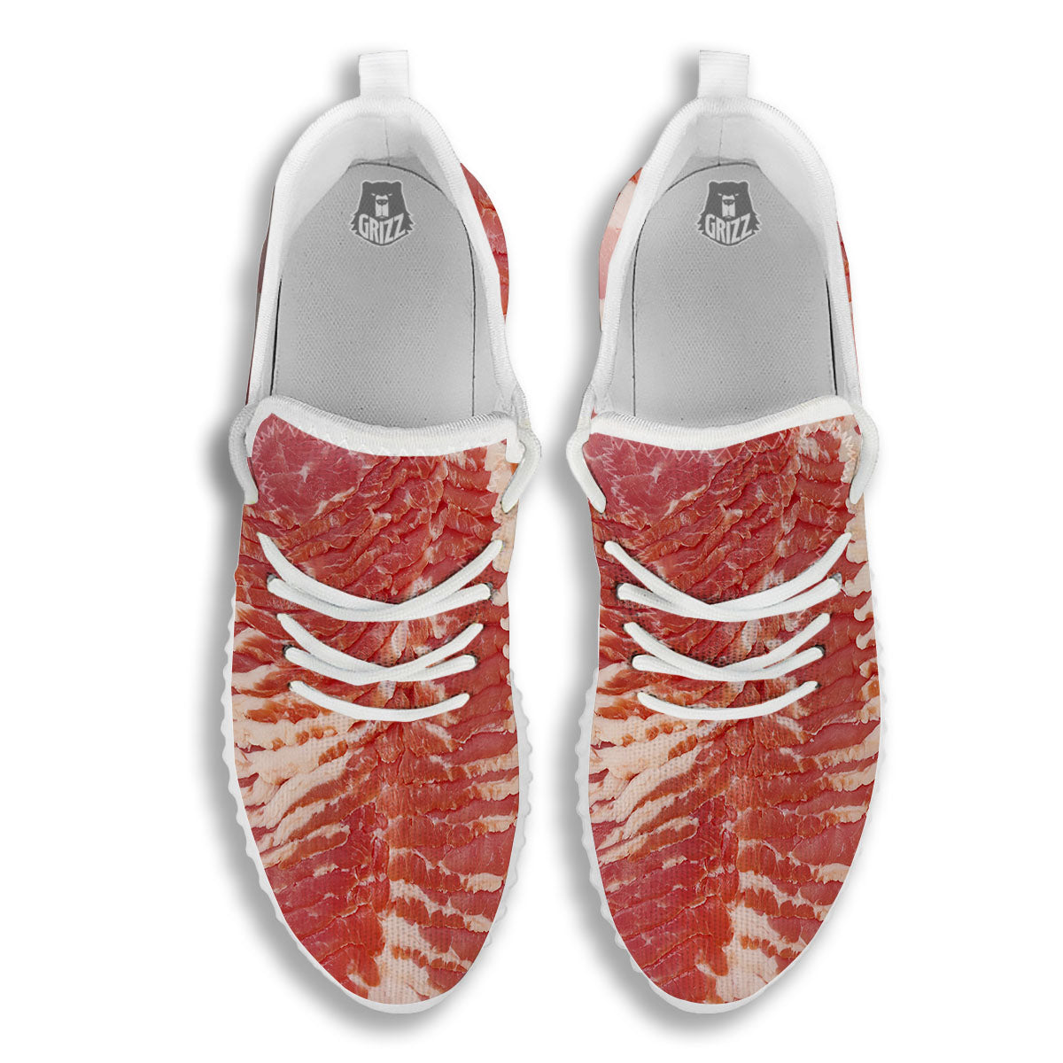 Raw Bacon Print White Walking Shoes-grizzshop