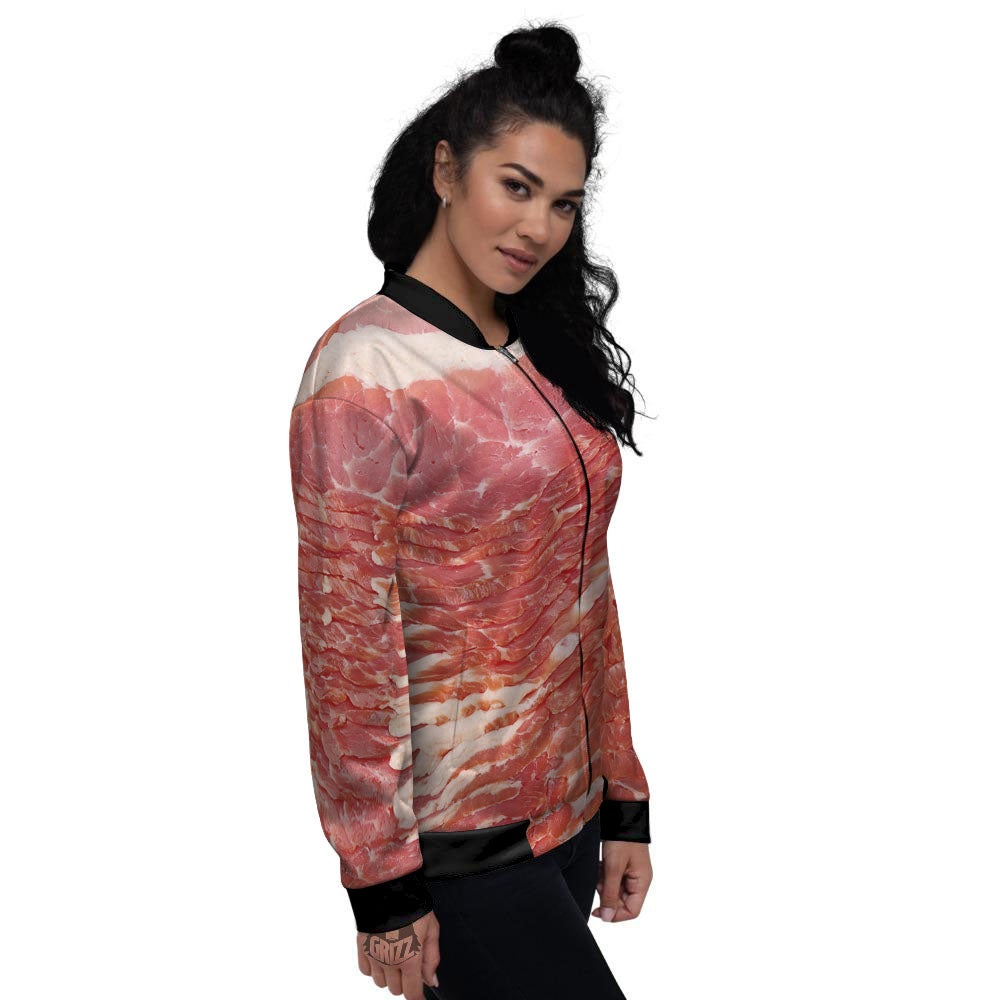 Raw Bacon Print Women's Bomber Jacket-grizzshop