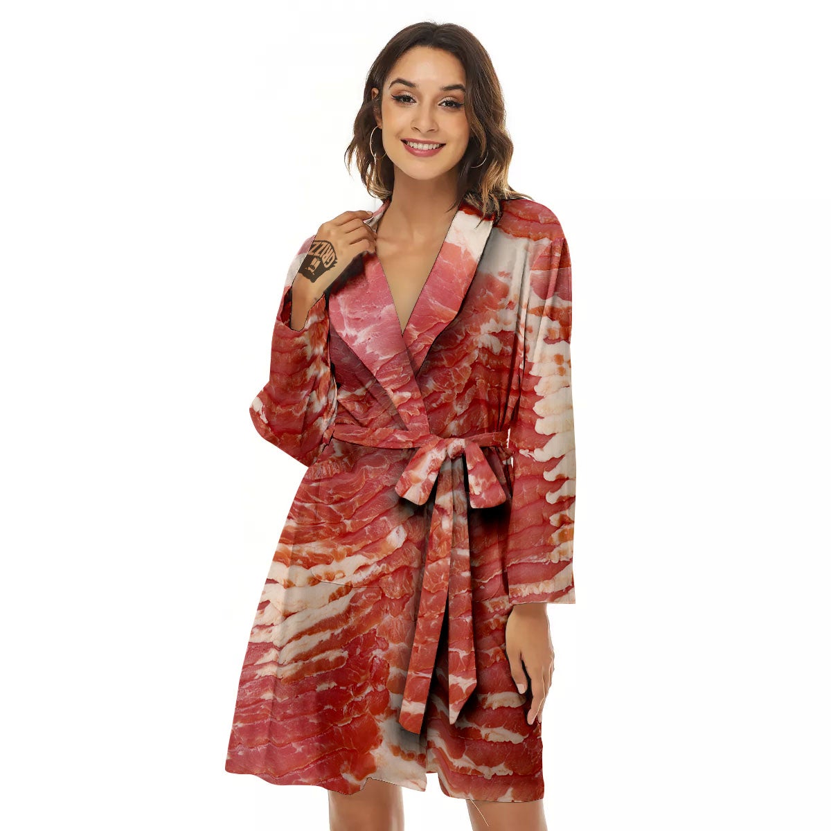 Raw Bacon Print Women's Robe-grizzshop
