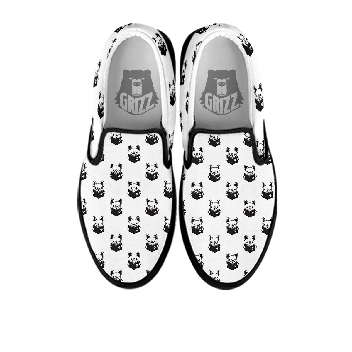 Reading Book French Bulldog Print Black Slip On Shoes-grizzshop