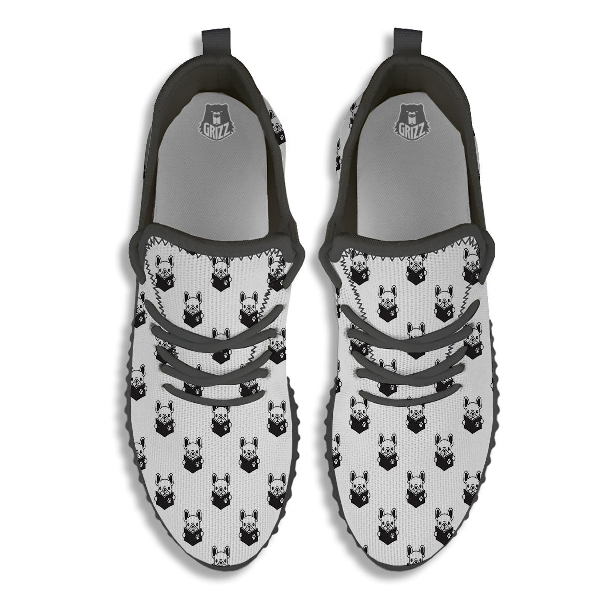 Reading Book French Bulldog Print Black Walking Shoes-grizzshop