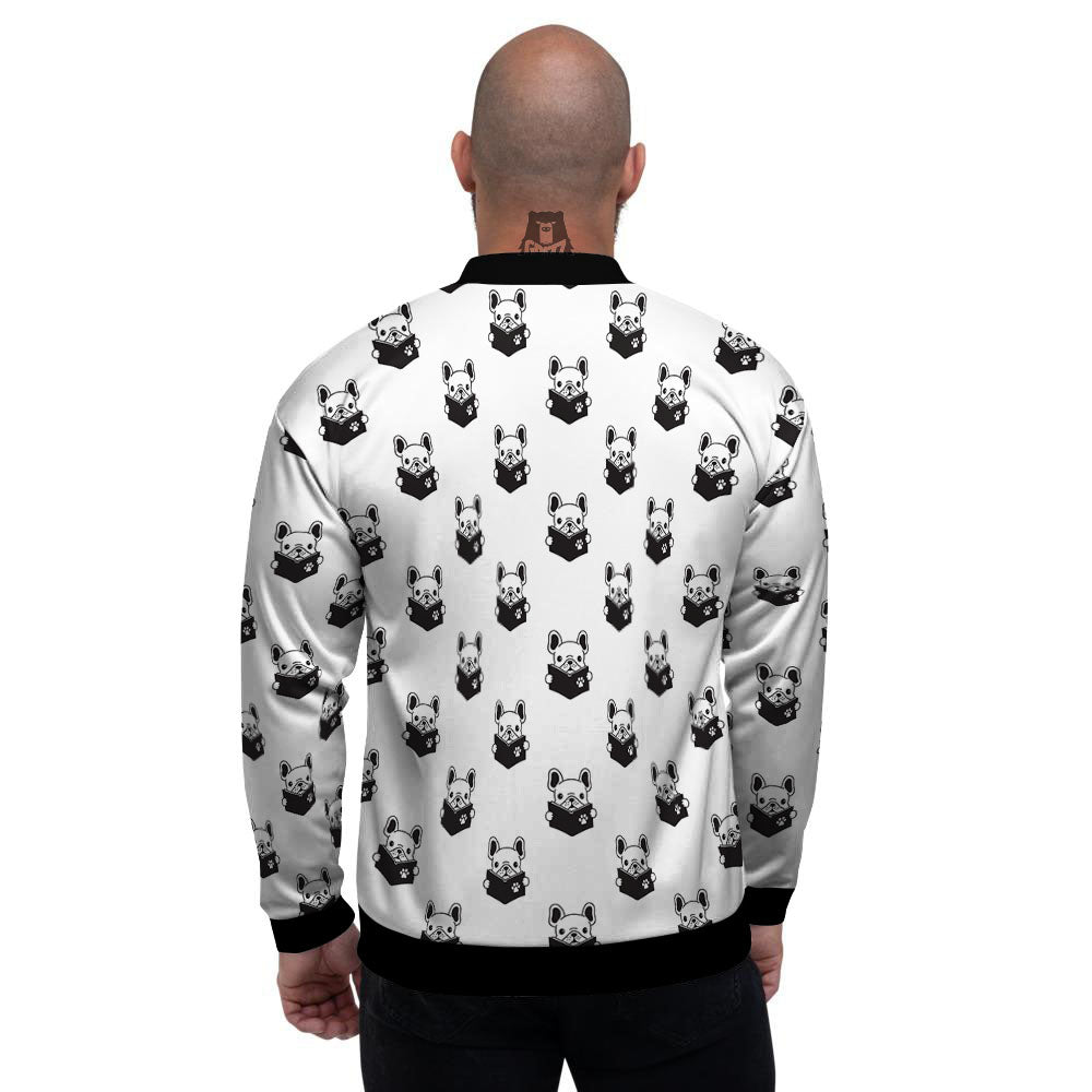 Reading Book French Bulldog Print Men's Bomber Jacket-grizzshop