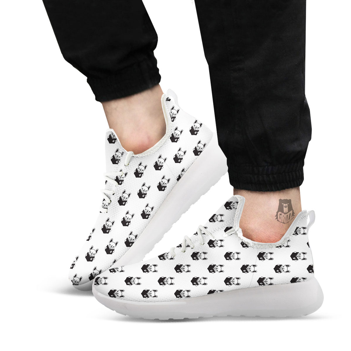 Reading Book French Bulldog Print White Athletic Shoes-grizzshop