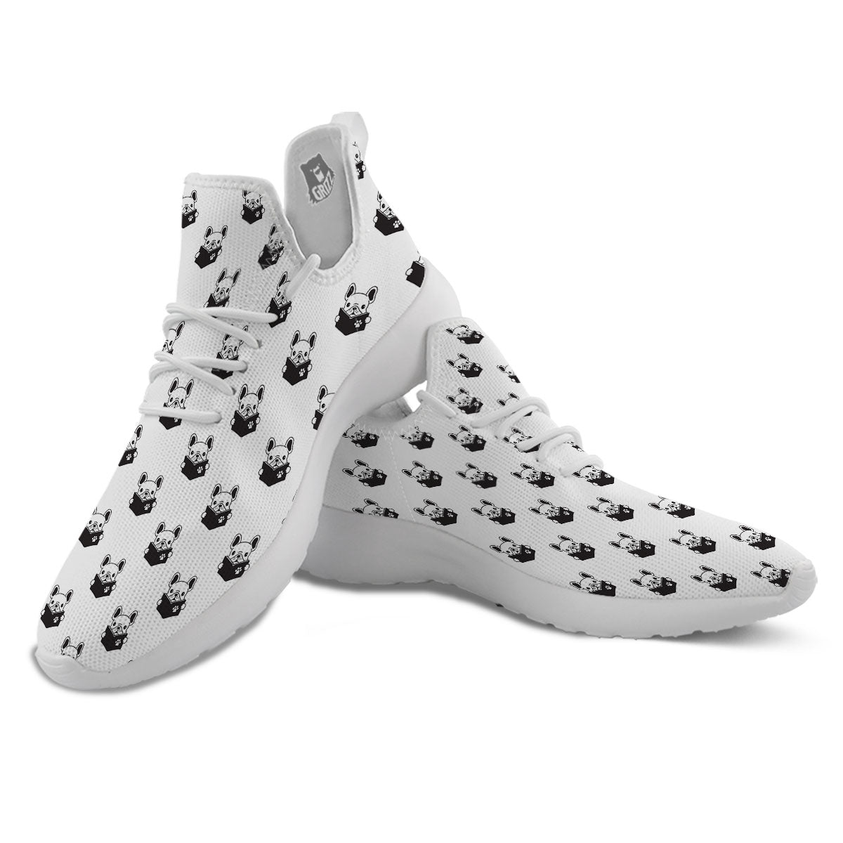 Reading Book French Bulldog Print White Athletic Shoes-grizzshop
